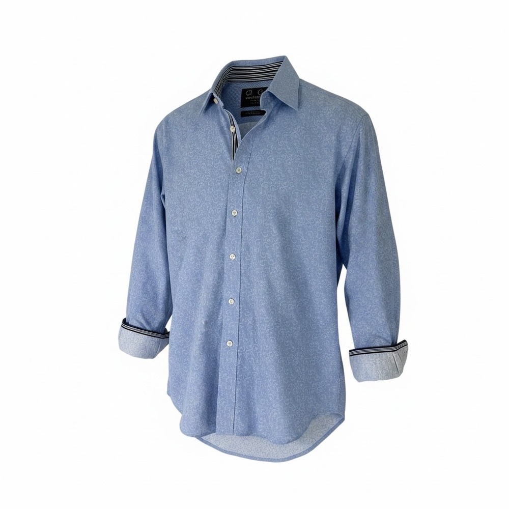 Robert Graham Mens Wall Street Money Bag Blue Cotton Button Down Shirt Size M